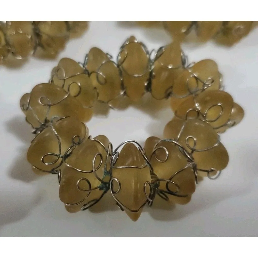Vintage Yellow‎ Beige Stone and Wire Napkin Rings set of 8 Abstract Bohemian